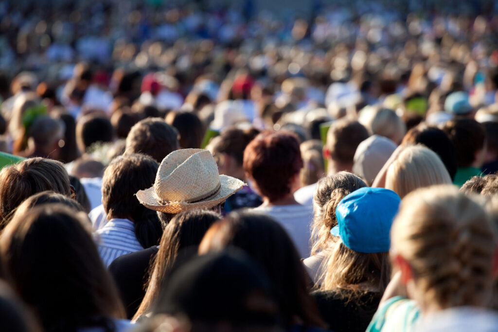 Large crowd gathered at a public event space